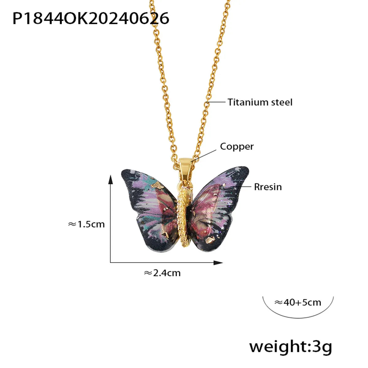 Elegant Bohemian Butterfly 18K Gold Plated Rhinestones 304 Stainless Steel Resin Copper Wholesale Pendant Necklace