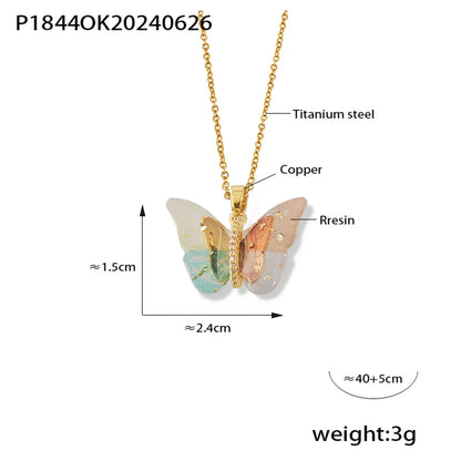 Elegant Bohemian Butterfly 18K Gold Plated Rhinestones 304 Stainless Steel Resin Copper Wholesale Pendant Necklace