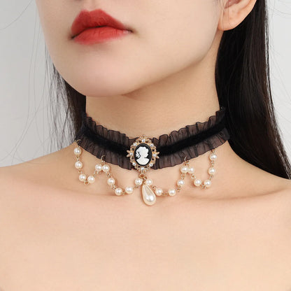 Elegant Bow Knot Mixed Materials Inlay Artificial Pearls Women'S Choker