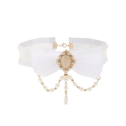 Elegant Bow Knot Mixed Materials Inlay Artificial Pearls Women'S Choker