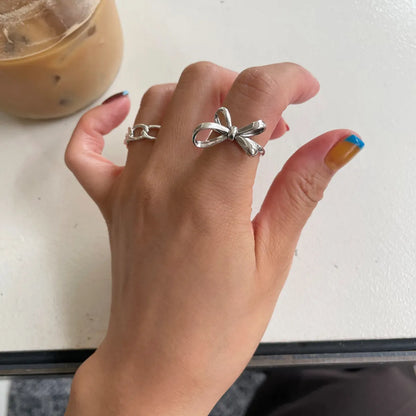 Elegant Bow Knot Sterling Silver Open Rings