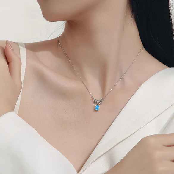 Elegant Bow Knot Sterling Silver Zircon Pendant Necklace In Bulk