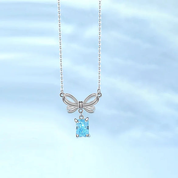 Elegant Bow Knot Sterling Silver Zircon Pendant Necklace In Bulk