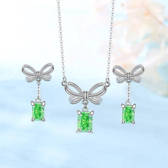 Elegant Bow Knot Sterling Silver Zircon Pendant Necklace In Bulk