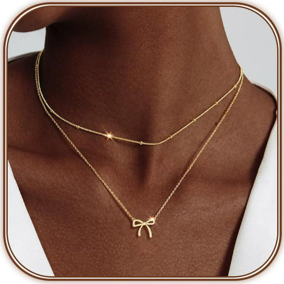 Elegant Bow Pendant Necklace For Women Copper Electroplated Thin Chain Cute Pattern Jewelry Gift