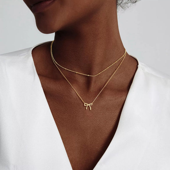 Elegant Bow Pendant Necklace For Women Copper Electroplated Thin Chain Cute Pattern Jewelry Gift