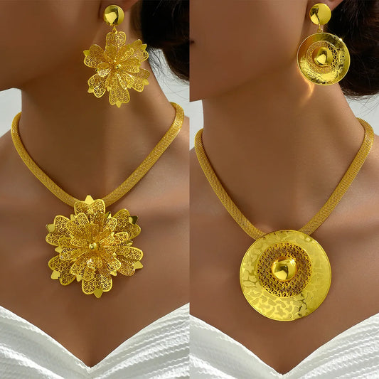 Elegant Bridal Flower Iron Plating Hollow Out 18k Gold Plated Women's Jewelry Set