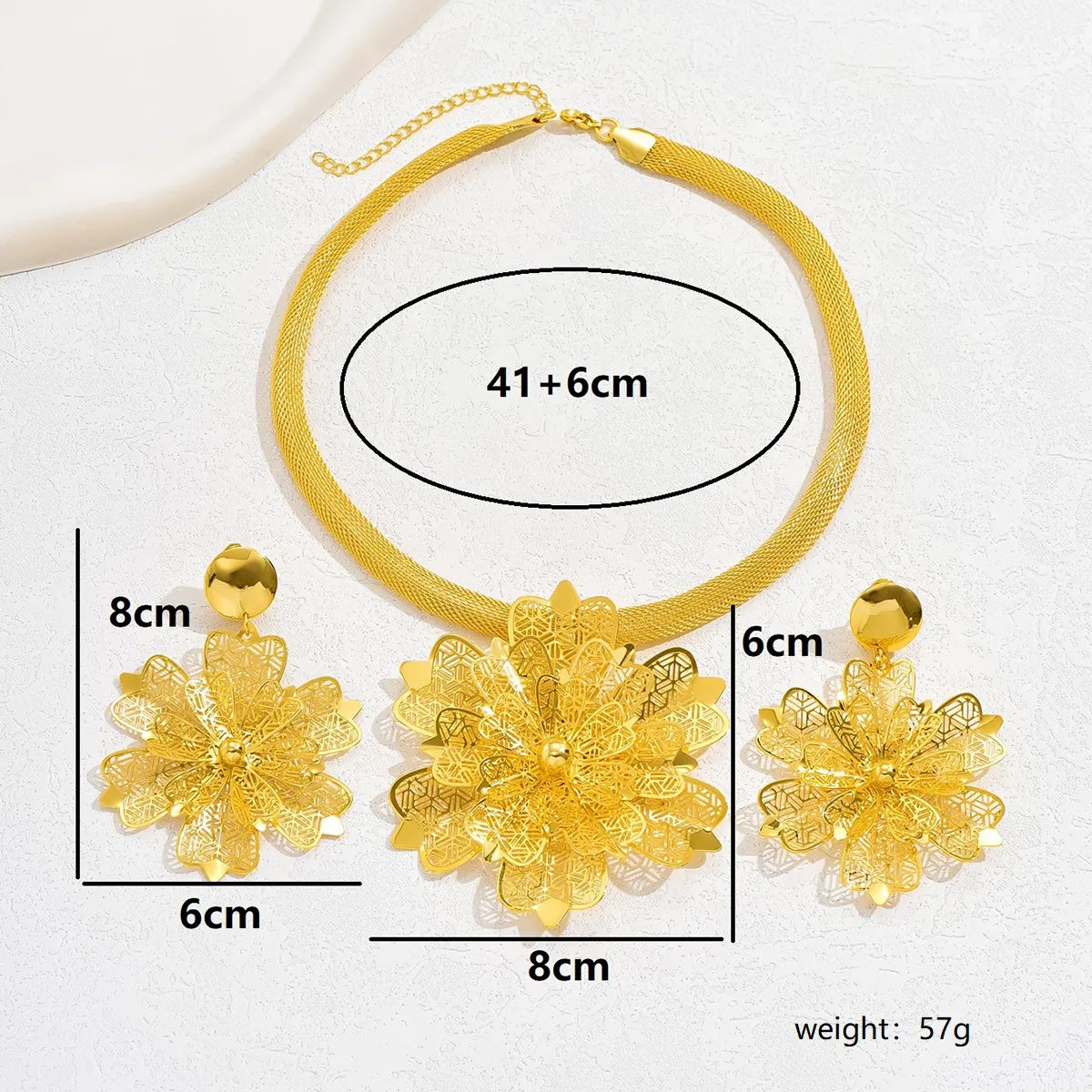 Elegant Bridal Flower Iron Plating Hollow Out 18k Gold Plated Women's Jewelry Set