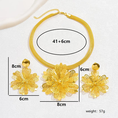 Elegant Bridal Flower Iron Plating Hollow Out 18k Gold Plated Women's Jewelry Set