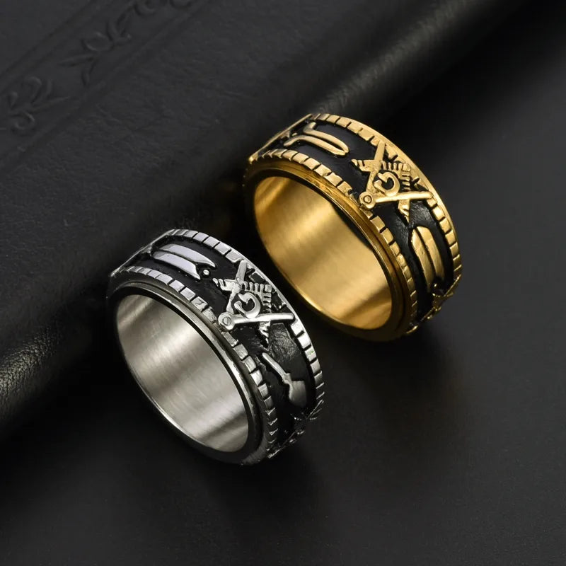 Elegant Business Luxurious Color Block 304 Stainless Steel Plating 18K Gold Plated Men'S Rings