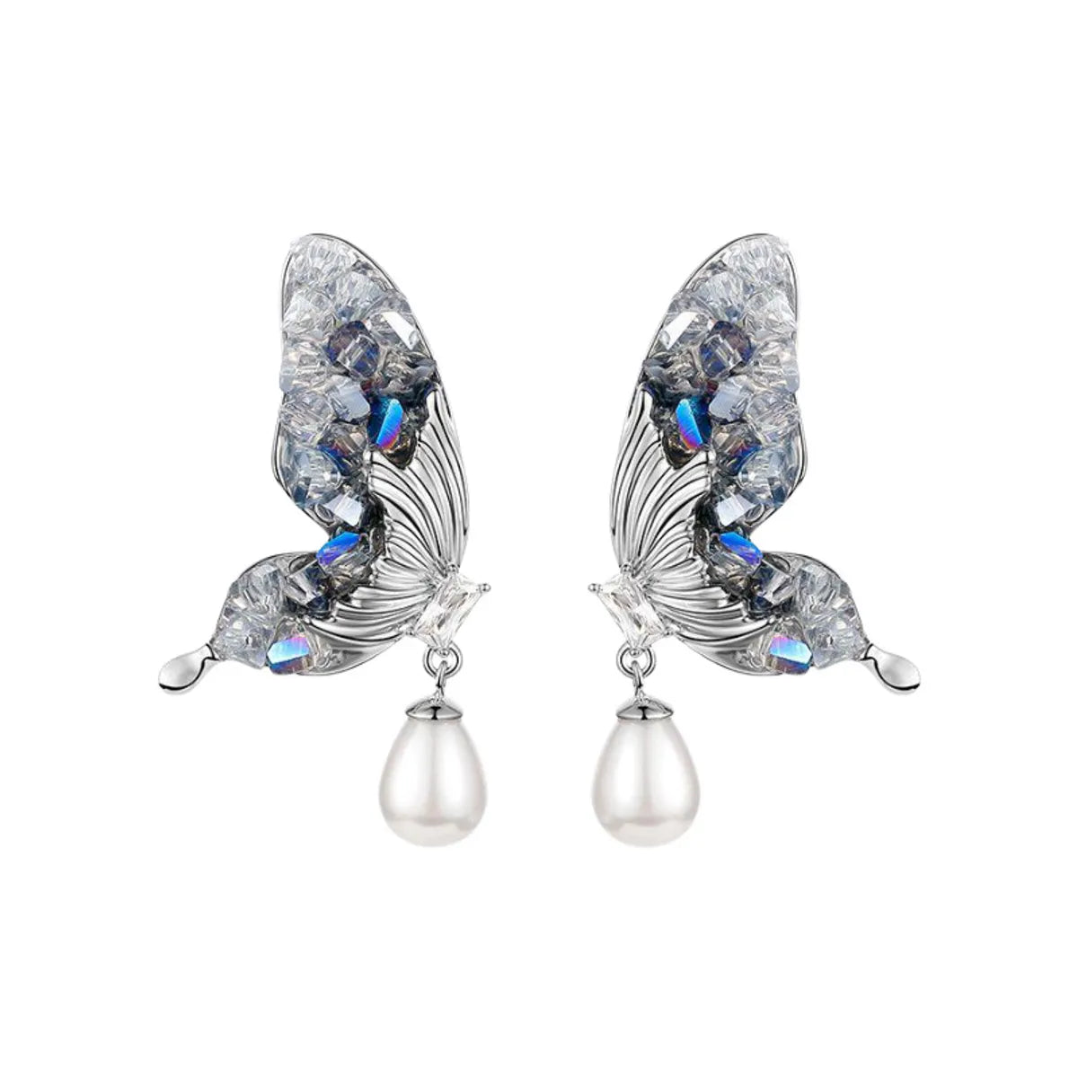 Elegant Butterfly Imitation Pearl Copper Inlay Crystal Women's Drop Earrings