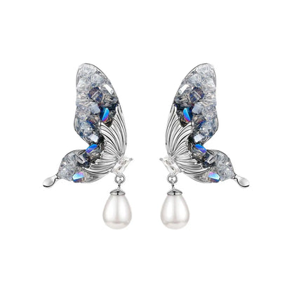 Elegant Butterfly Imitation Pearl Copper Inlay Crystal Women's Drop Earrings