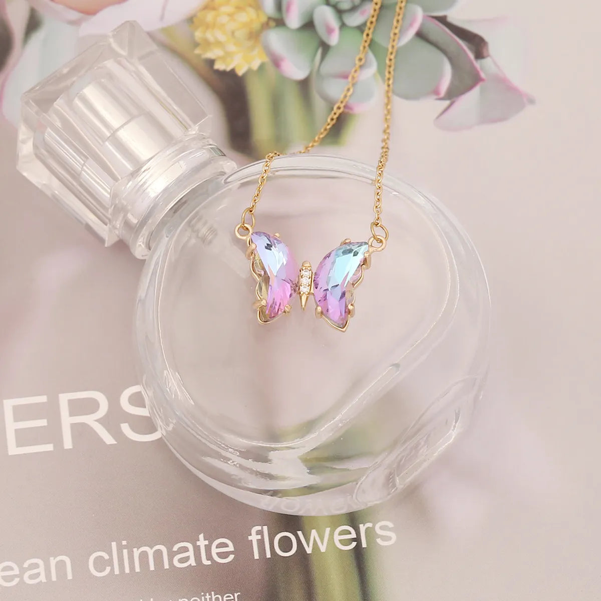 Elegant Butterfly Stainless Steel Necklace Plating Glass Stainless Steel Necklaces