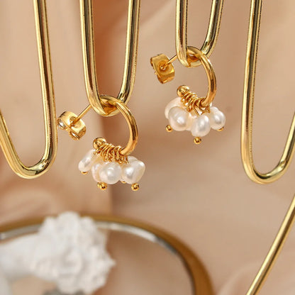 Elegant C Shape Plating Metal Artificial Pearls Gold Plated Ear Studs