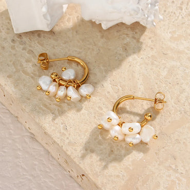 Elegant C Shape Plating Metal Artificial Pearls Gold Plated Ear Studs