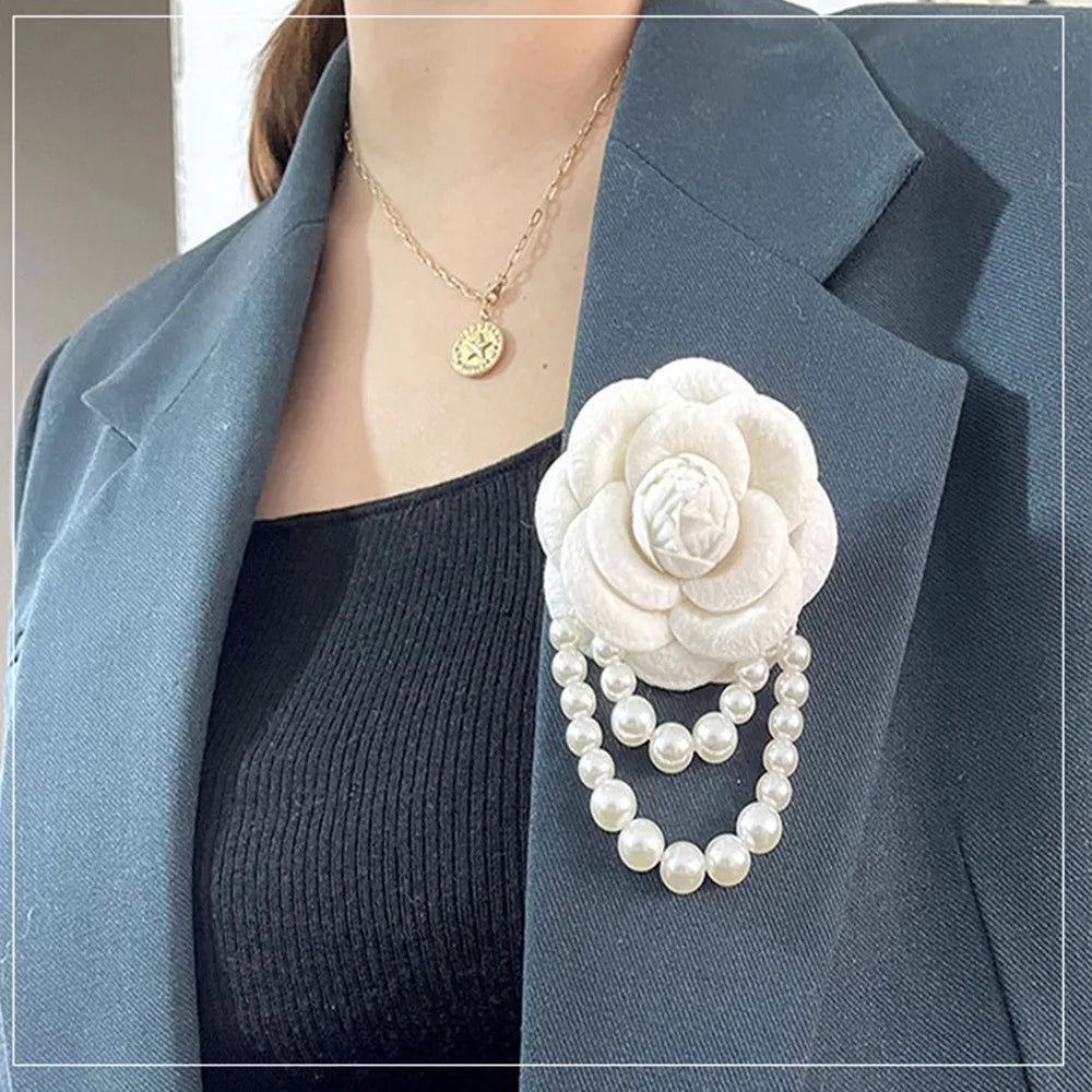 Elegant Camellia Imitation Pearl Unisex Brooches