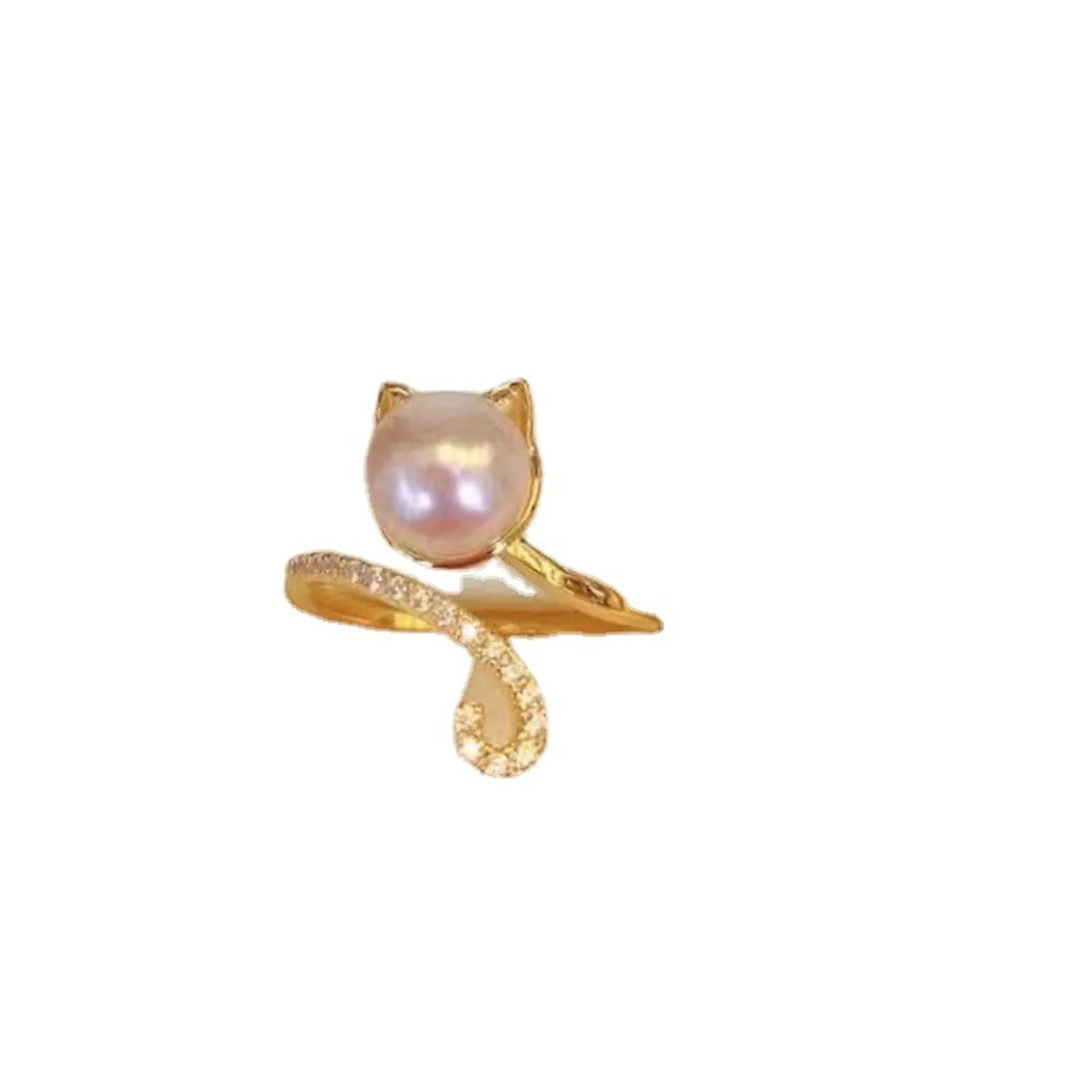 Elegant Cat Freshwater Pearl Inlay Artificial Gemstones Rings