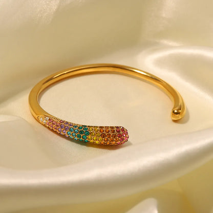 Elegant Circle Stainless Steel Inlay Rhinestones 18k Gold Plated Bangle