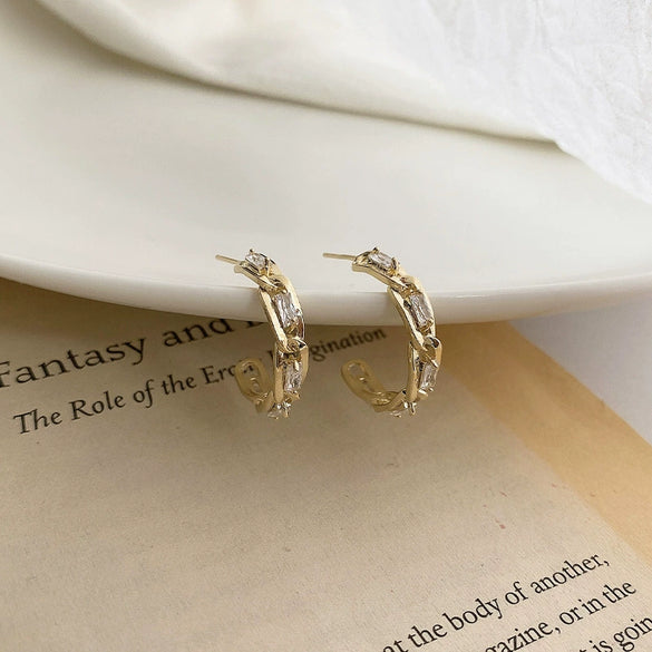 Elegant Circle Zircon Earrings Metal Electroplated