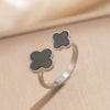 Elegant Classic Black And White Two Color Leaf Opening Adjustable Finger Ring For Women Copper 18K Gold Plated