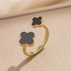 Elegant Classic Black And White Two Color Leaf Opening Adjustable Finger Ring For Women Copper 18K Gold Plated