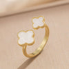 Elegant Classic Black And White Two Color Leaf Opening Adjustable Finger Ring For Women Copper 18K Gold Plated