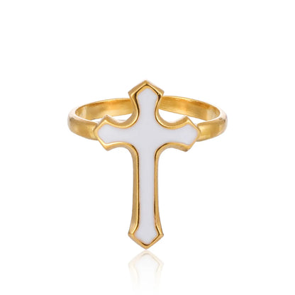 Elegant Classic Style Cross 304 Stainless Steel 18K Gold Plated Open Rings In Bulk