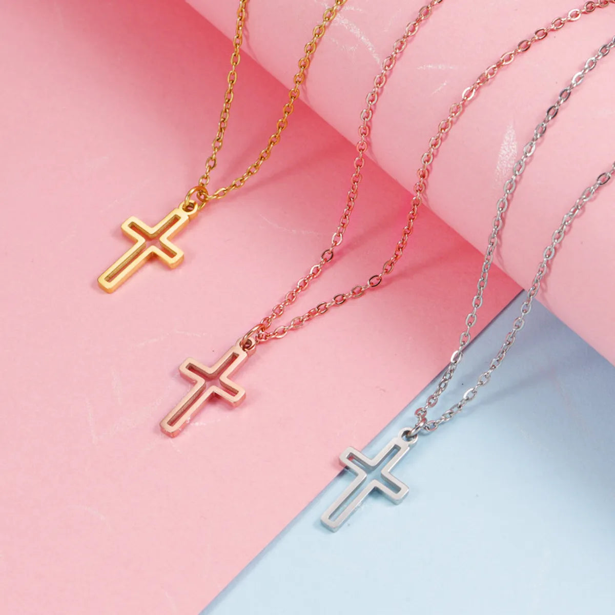 Elegant Classic Style Cross Stainless Steel Plating Gold Plated Silver Plated Pendant Necklace