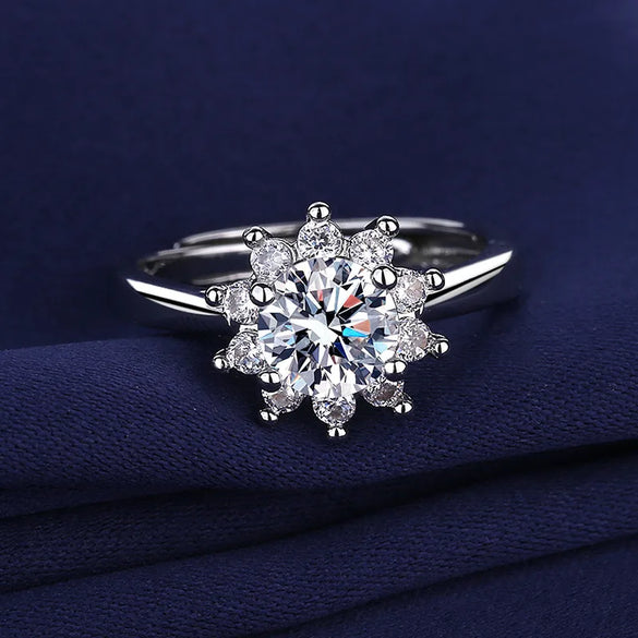 Elegant Classic Style Flower Sterling Silver Gra Plating Inlay Moissanite 18k Gold Plated Rings