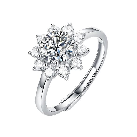 Elegant Classic Style Flower Sterling Silver Gra Plating Inlay Moissanite 18k Gold Plated Rings