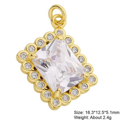 Elegant Classic Style Geometric Heart Shape Copper Plating Inlay Zircon 18k Gold Plated Charms