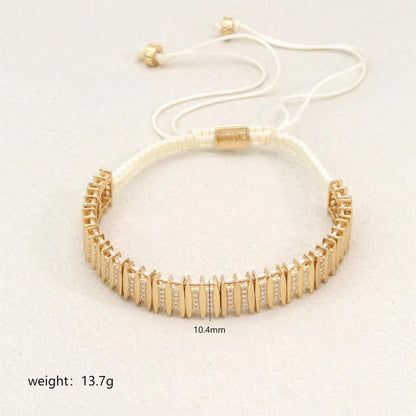 Elegant Classic Style Geometric K Gold Plated Zircon Polyester Copper Wholesale Drawstring Bracelets