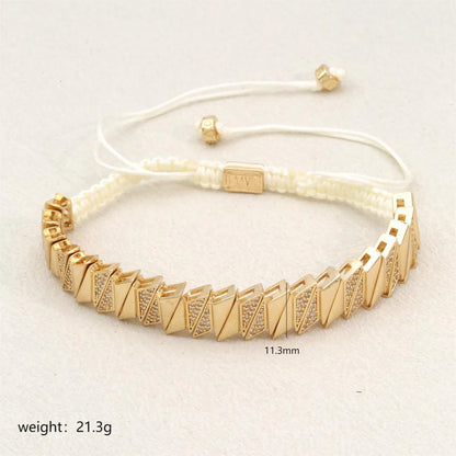 Elegant Classic Style Geometric K Gold Plated Zircon Polyester Copper Wholesale Drawstring Bracelets