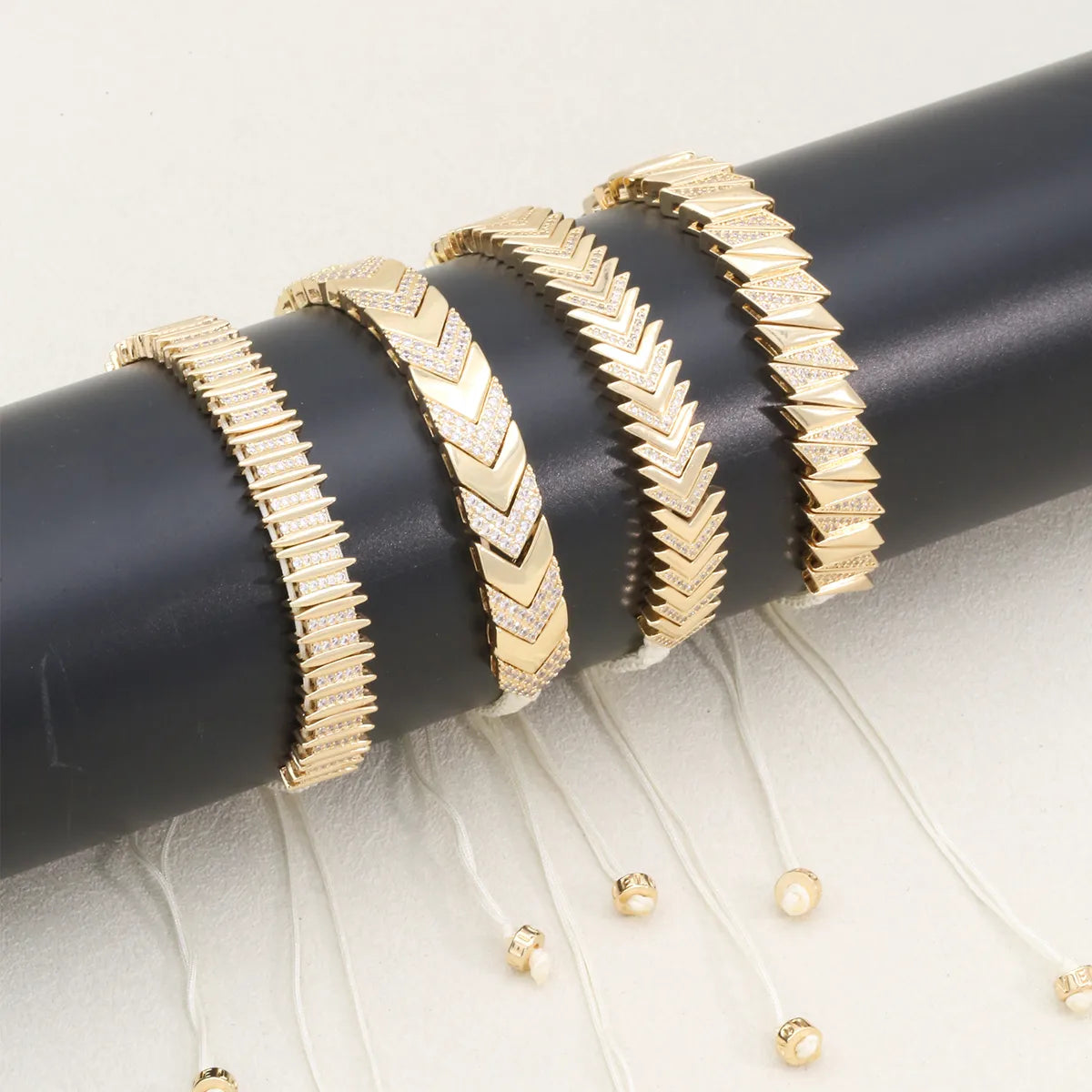 Elegant Classic Style Geometric K Gold Plated Zircon Polyester Copper Wholesale Drawstring Bracelets