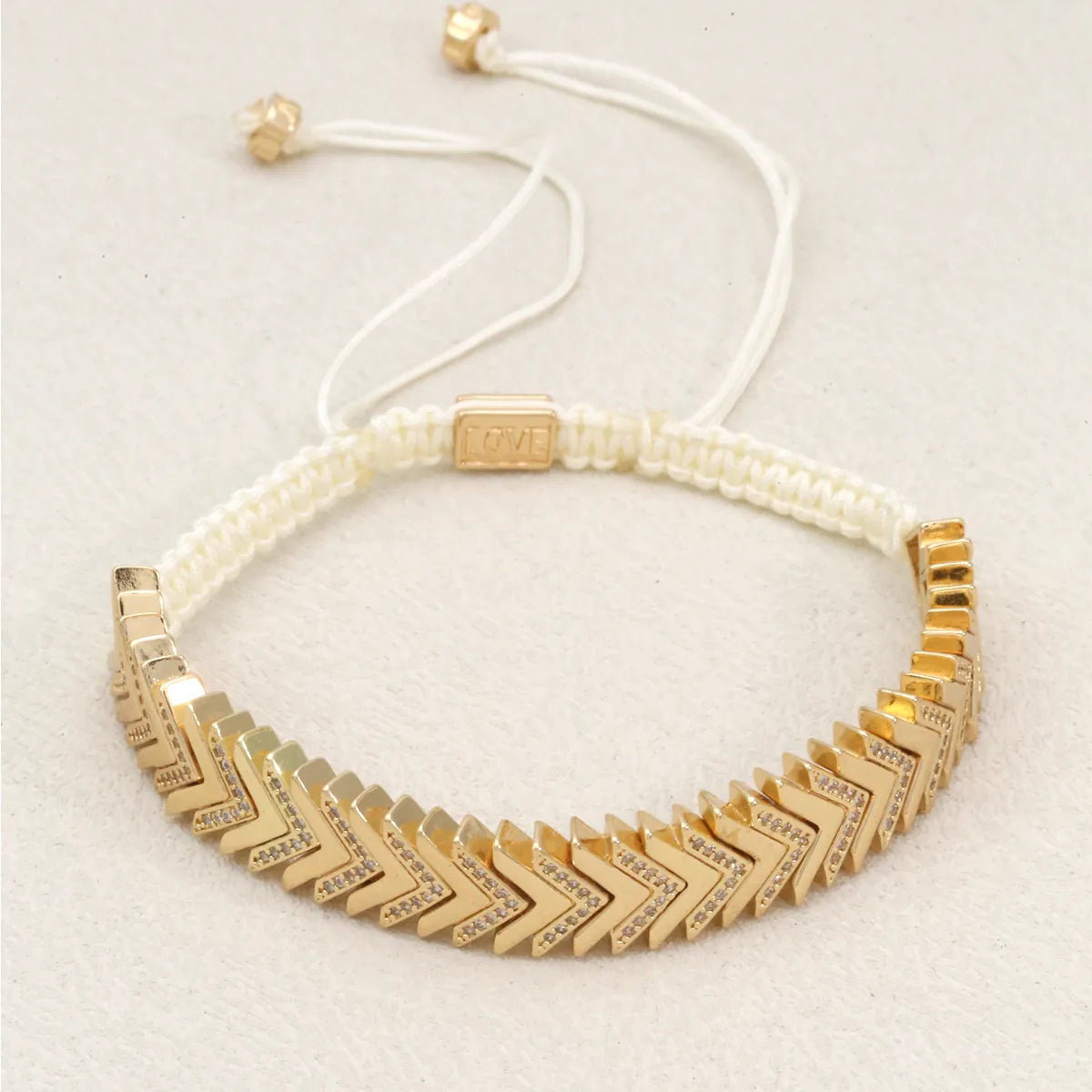 Elegant Classic Style Geometric K Gold Plated Zircon Polyester Copper Wholesale Drawstring Bracelets