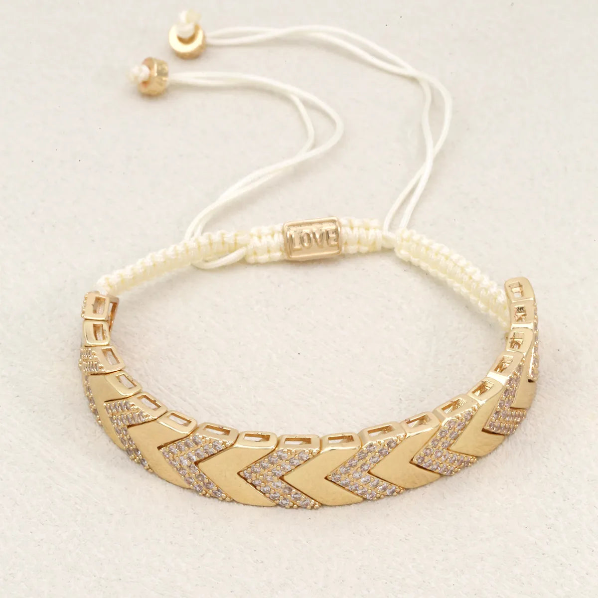 Elegant Classic Style Geometric K Gold Plated Zircon Polyester Copper Wholesale Drawstring Bracelets