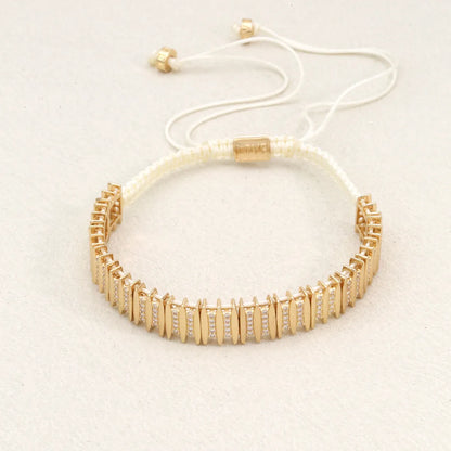 Elegant Classic Style Geometric K Gold Plated Zircon Polyester Copper Wholesale Drawstring Bracelets