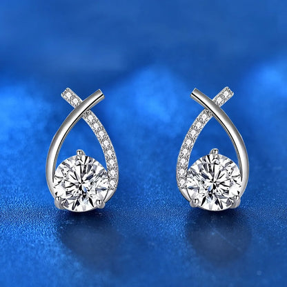 Elegant Classic Style Geometric Sterling Silver Gra Inlay Moissanite Ear Studs