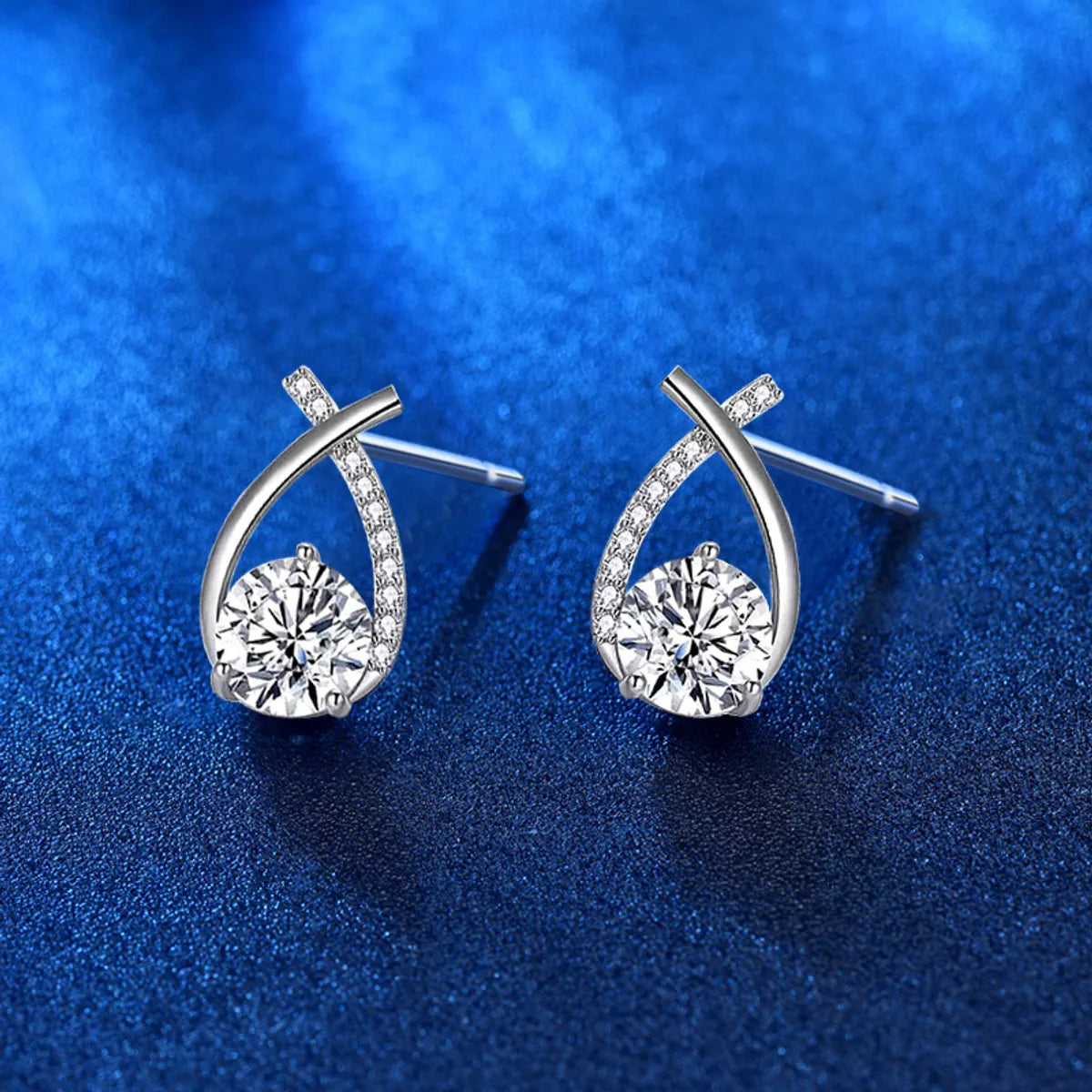 Elegant Classic Style Geometric Sterling Silver Gra Inlay Moissanite Ear Studs