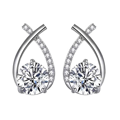 Elegant Classic Style Geometric Sterling Silver Gra Inlay Moissanite Ear Studs