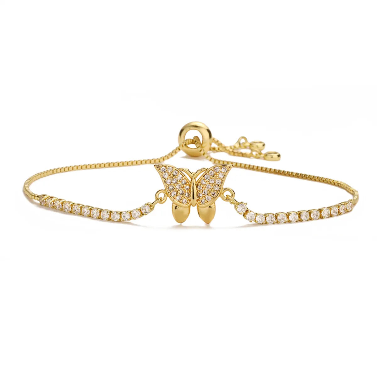 Elegant Classic Style Heart Shape Butterfly Copper Plating Chain Zircon 18k Gold Plated Bracelets