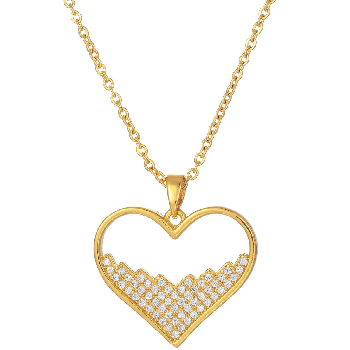 Elegant Classic Style Heart Shape Copper Plating Inlay Zircon 18k Gold Plated Pendant Necklace