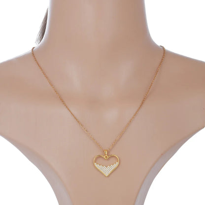 Elegant Classic Style Heart Shape Copper Plating Inlay Zircon 18k Gold Plated Pendant Necklace