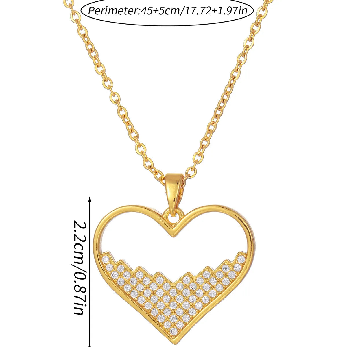 Elegant Classic Style Heart Shape Copper Plating Inlay Zircon 18k Gold Plated Pendant Necklace