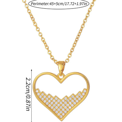 Elegant Classic Style Heart Shape Copper Plating Inlay Zircon 18k Gold Plated Pendant Necklace