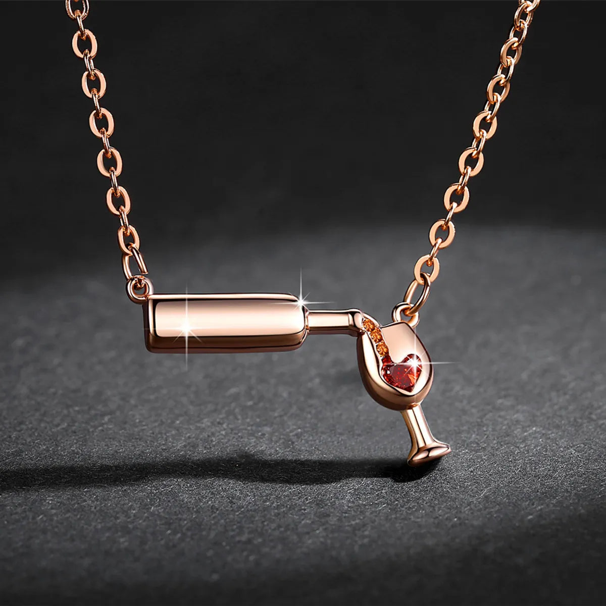 Elegant Classic Style Heart Shape Wine Bottle Copper Plating Inlay Zircon Pendant Necklace