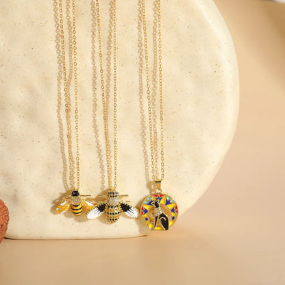 Elegant Classic Style Insect Copper Enamel Plating Inlay Zircon 14k Gold Plated Necklace