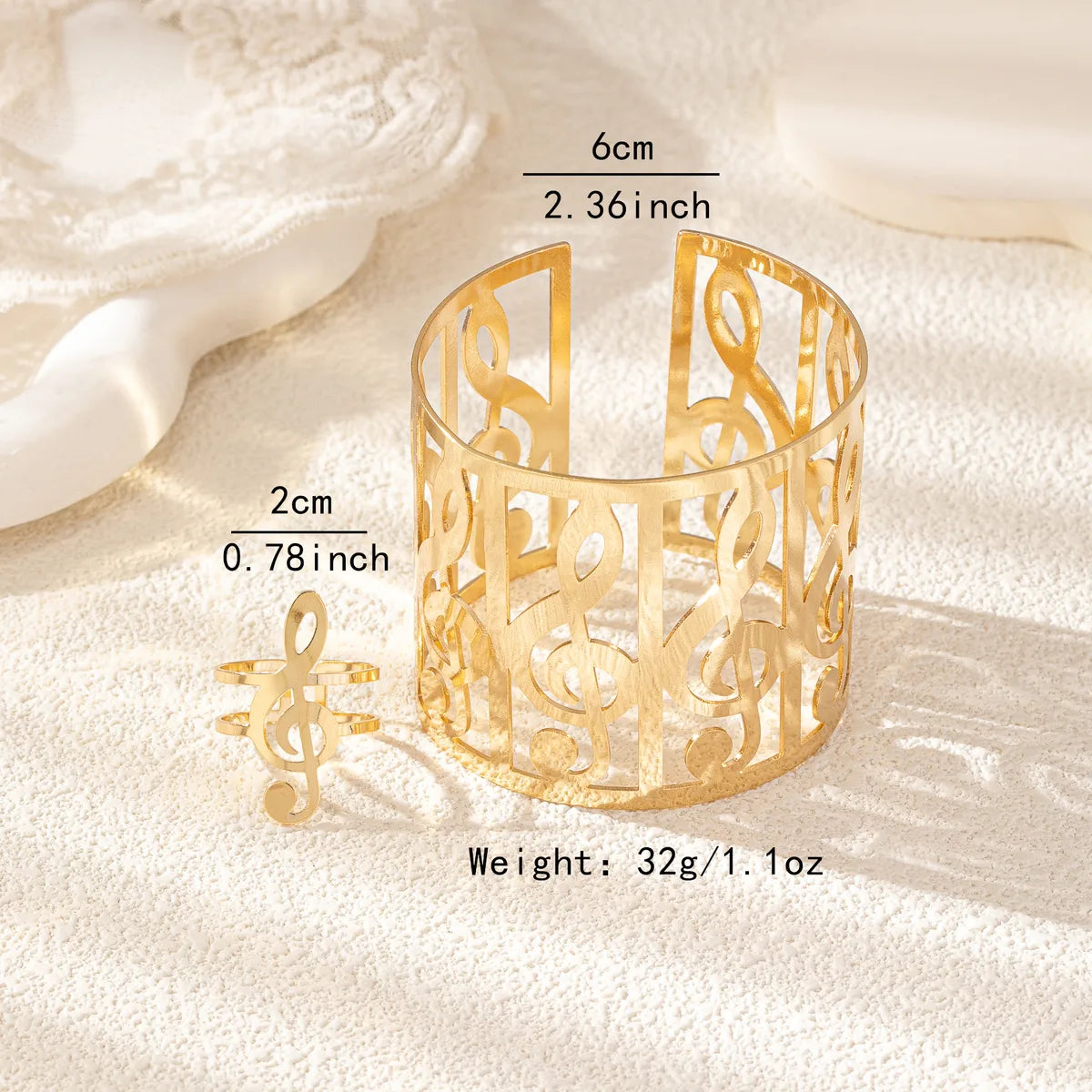 Elegant Classic Style Notes Alloy Hollow Out 14K Gold Plated Women'S Rings Bracelets Jewelry Set