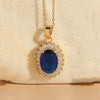 Elegant Classic Style Oval Copper Plating Inlay Zircon 14k Gold Plated Pendant Necklace