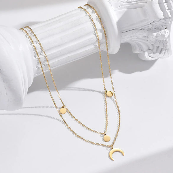 Elegant Classic Style Roman Style Moon Snake Butterfly Stainless Steel Plating Hollow Out Inlay Acrylic 14k Gold Plated Layered Necklaces